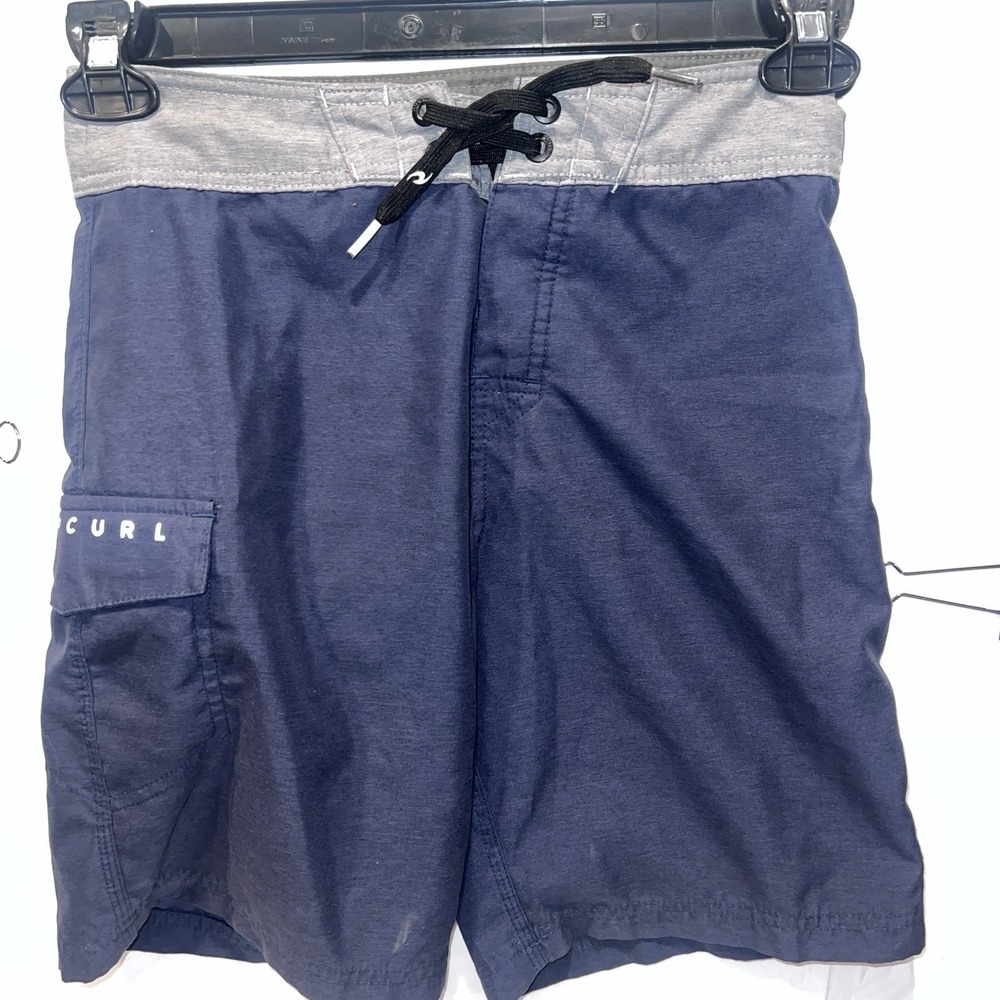 Rip Curl Boardwalk Surfers Boardshorts Navy Blue Gray Boys Size 25 /12 Swim Suit